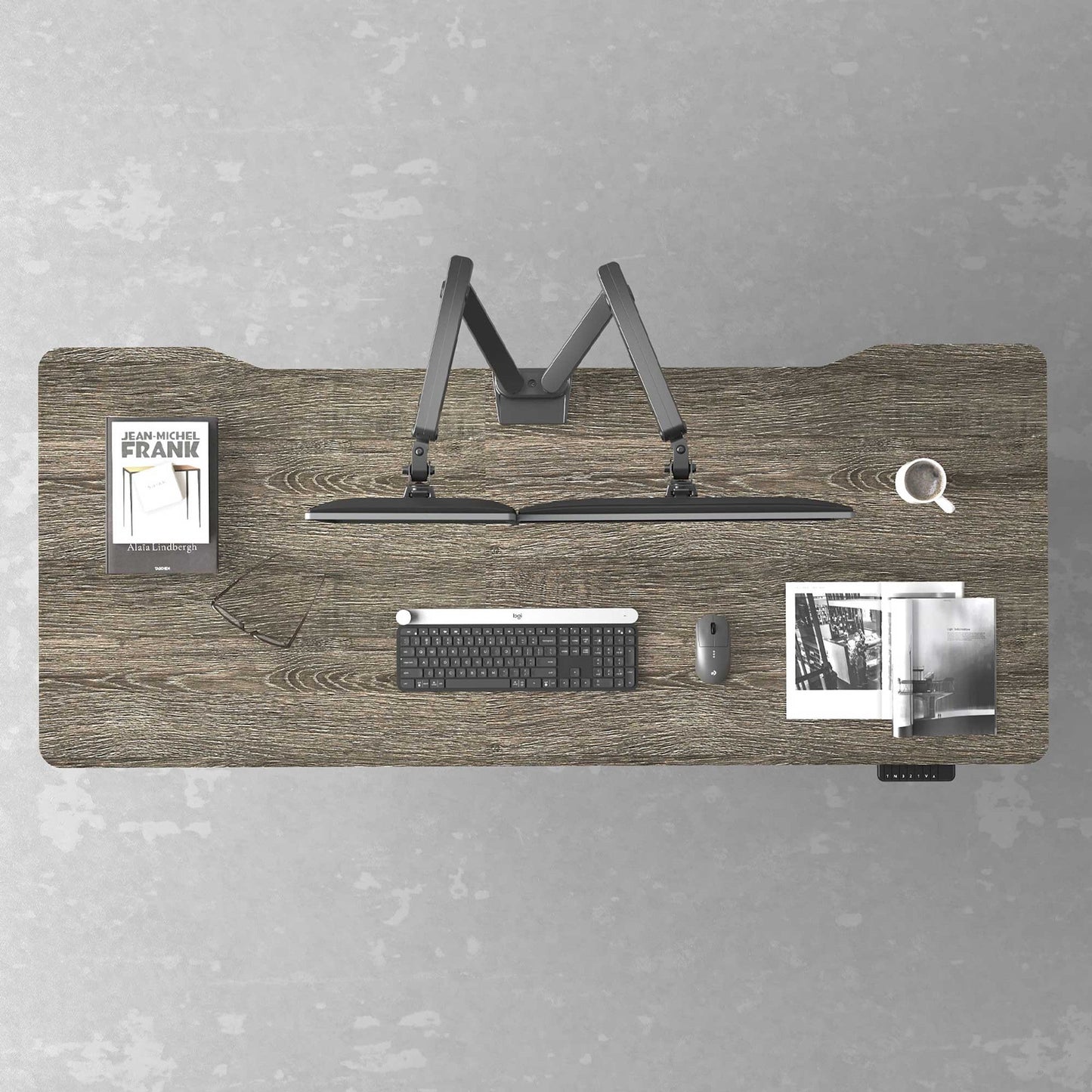 Versare - Gray Wood-Adjustable Electric Standing Desk With Matte Gray Legs
