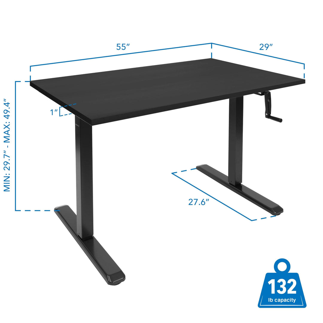 Mount It - Hand Crank Standing Desk with 55" Tabletop - Black Base