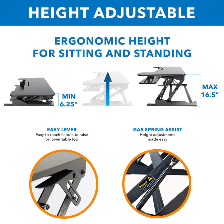Mount It - Wide Standing Desk Converter with Gas Spring