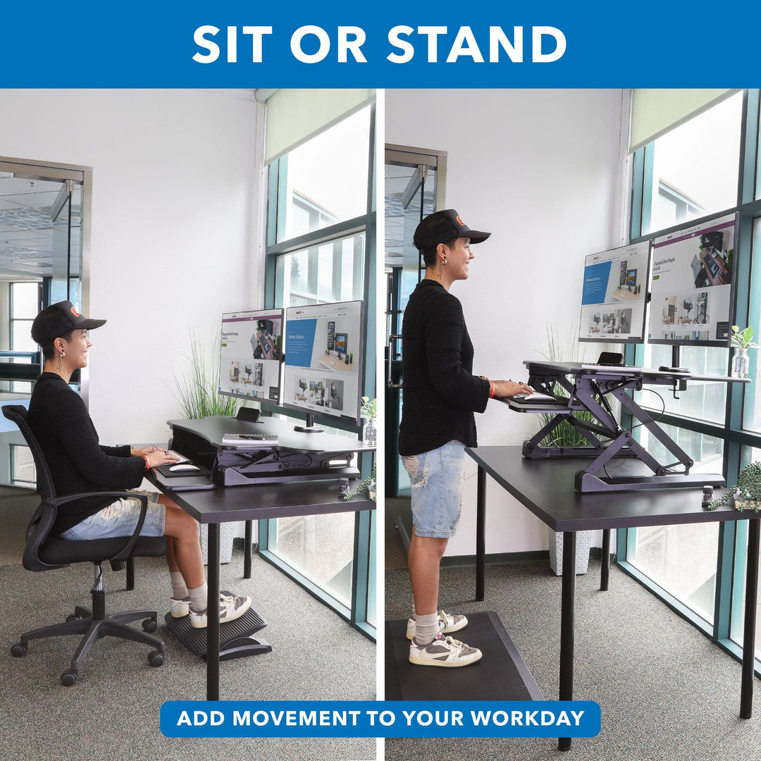 Mount It - Extra Wide Sit-Stand Desk Converter with Dual Monitor Mount