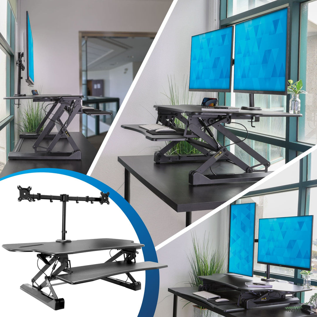Mount It - Extra Wide Sit-Stand Desk Converter with Dual Monitor Mount