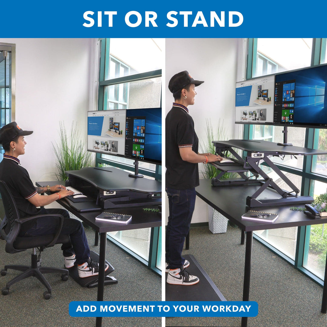 Mount It - Large Electric Sit-Stand Desk Converter with Dual Monitor Mount