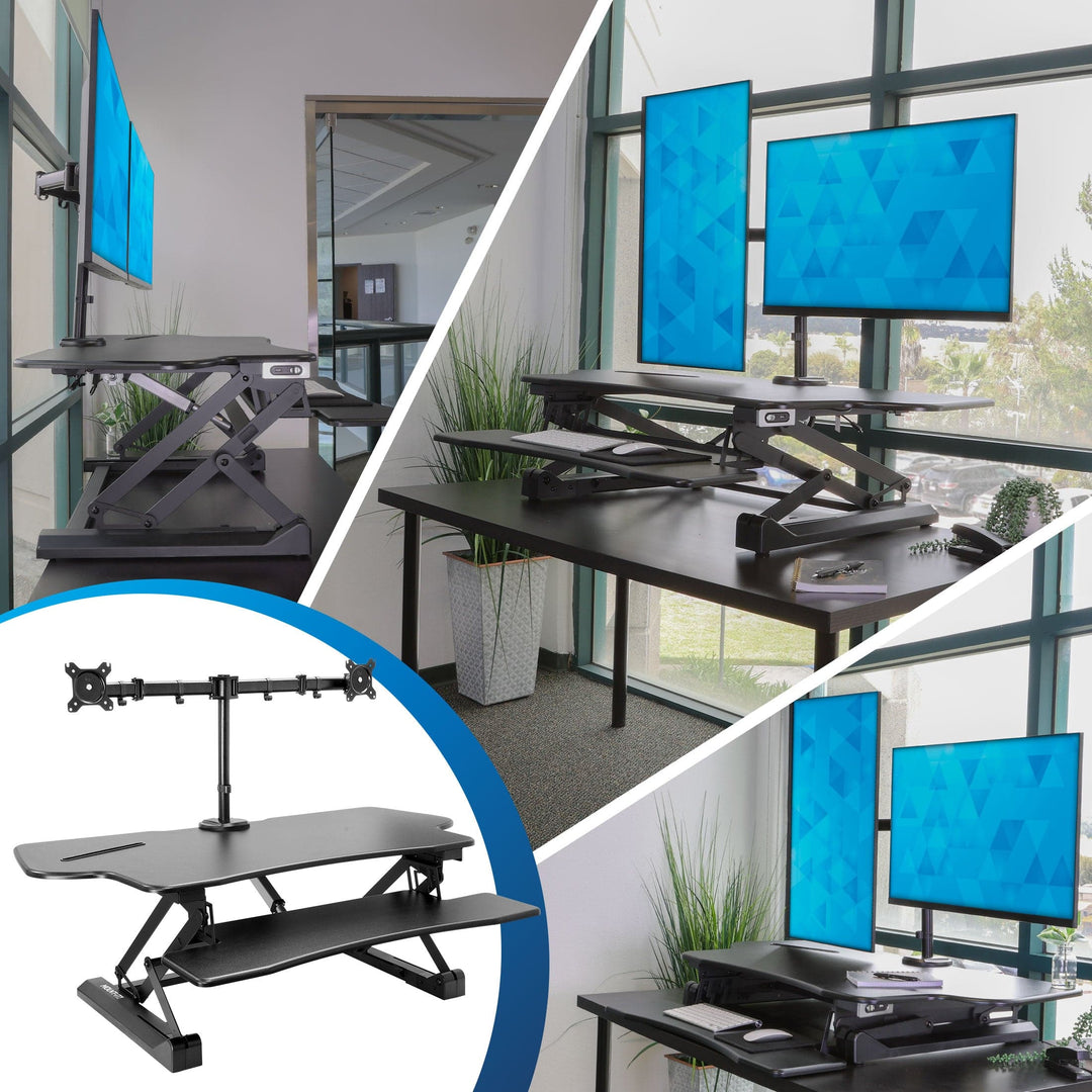 Mount It - Large Electric Sit-Stand Desk Converter with Dual Monitor Mount
