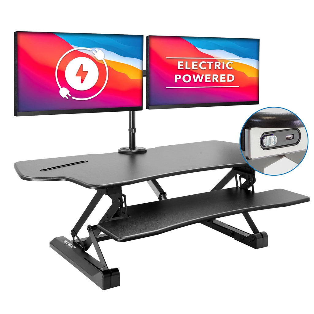 Mount It - Large Electric Sit-Stand Desk Converter with Dual Monitor Mount