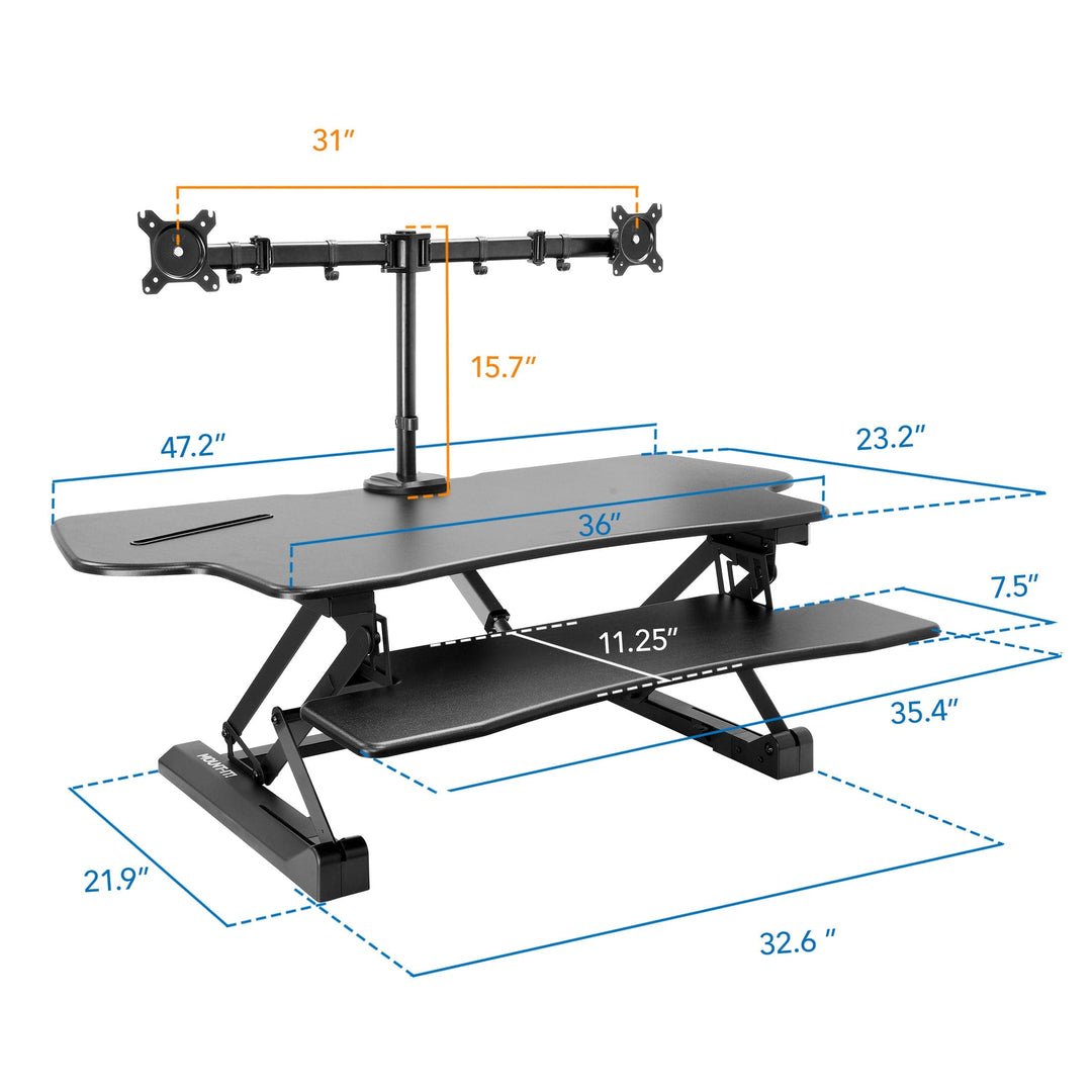 Mount It - Large Electric Sit-Stand Desk Converter with Dual Monitor Mount