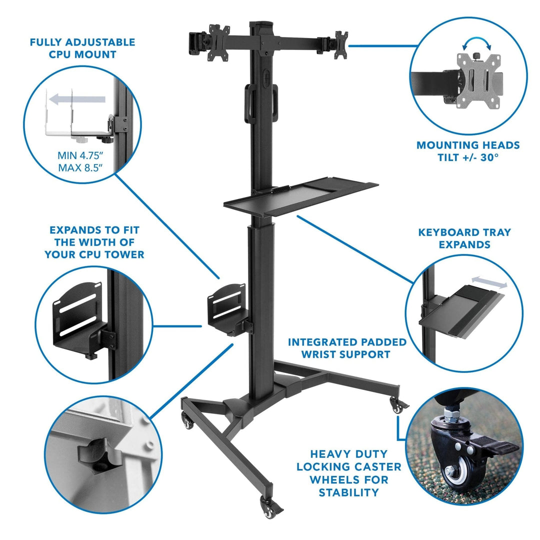 Mount It - Mobile PC Workstation for Dual Monitors