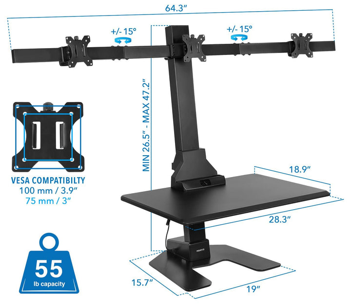 Mount It - Standing Desk Converter with Triple Monitor Mount