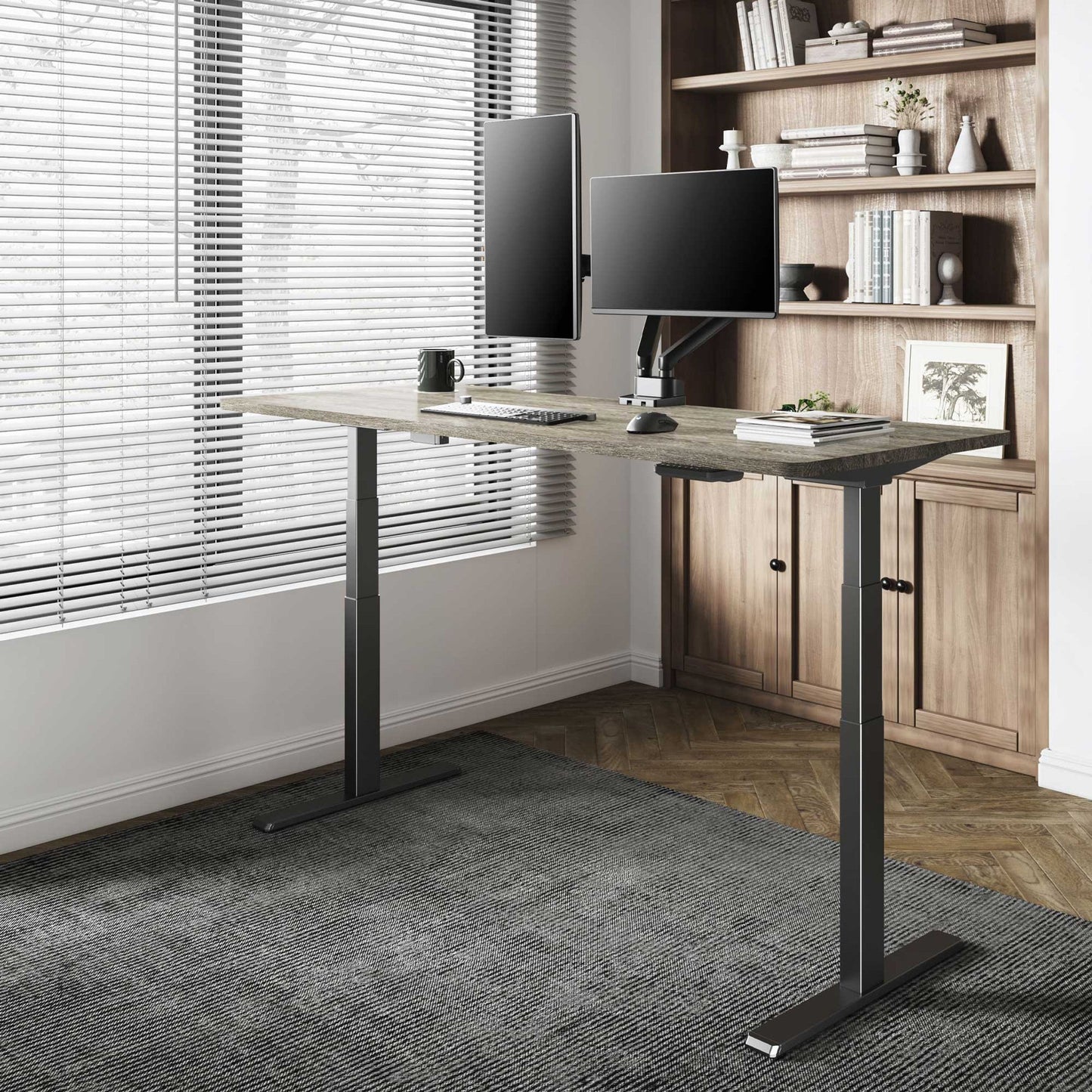 Versare - Gray Wood-Adjustable Electric Standing Desk With Matte Gray Legs